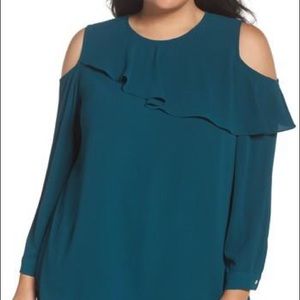 Vince Camuto Teal Cold Shoulder Top